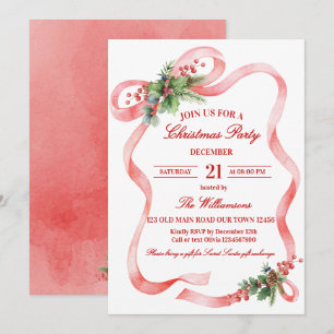 Roze Kerstfeest Waterverf Strik Kaart