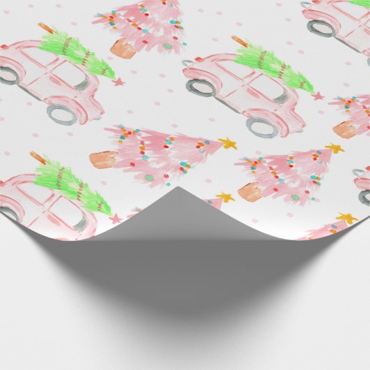 Roze kerstfeestartikel cadeaupapier (Hoek)