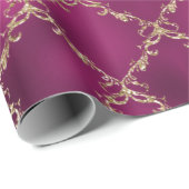 Roze kerstfeestdag Gold Damask Metallic Cadeaupapier (Rol Hoek)