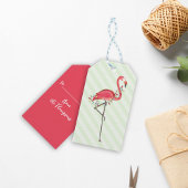 Roze Kerstflamingo gepersonaliseerd Cadeaulabel
