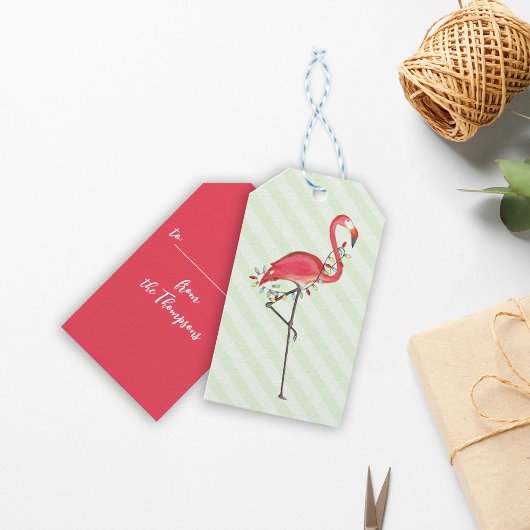 Roze Kerstflamingo gepersonaliseerd Cadeaulabel