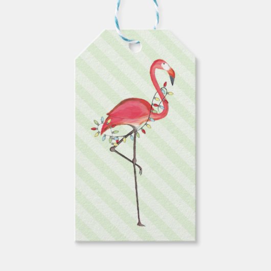 Roze Kerstflamingo gepersonaliseerd Cadeaulabel (Voorkant)