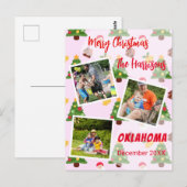 Roze kerstfoto-inklage briefkaart (Voorkant / Achterkant)