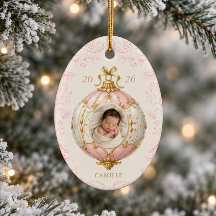 Roze kerstfoto-ornament voor babymeisje