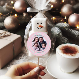 Roze kerstfoto ronde sticker