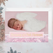 Roze Kerstfoto Sneeuwvlok Eerste Kerstmis Folie Feestdagenkaart