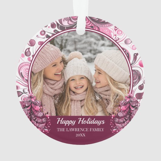 Roze Kerstfoto Whimsical Custom Ornament (achterkant)