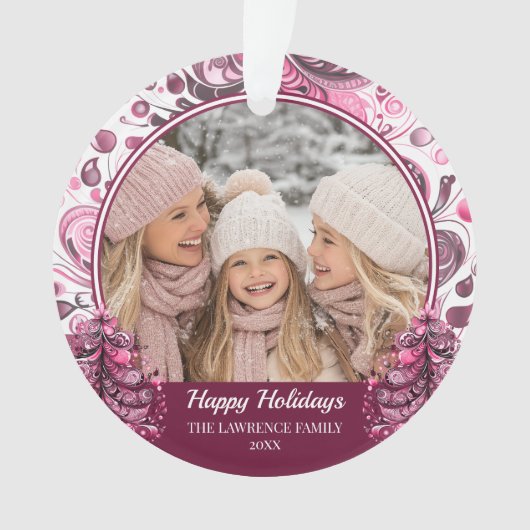 Roze Kerstfoto Whimsical Custom Ornament (voorkant)