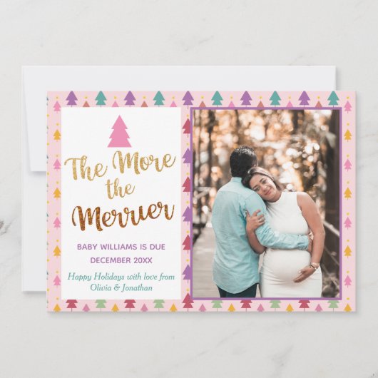 Roze kerstfoto's Regenboogvakantie Zwangerschap Aankondiging (Voorkant)