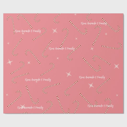 Roze Kerstgelei Lollies aangepaste naam Cadeaupapier (Vlak)