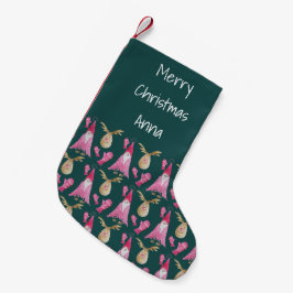 Roze Kerstgnoom en rendieren met handschoenen Kleine Kerstsok