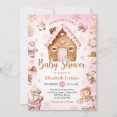 Roze kersthuis baby shower kaart (Voorkant)