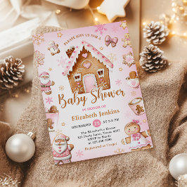 Roze kersthuis baby shower kaart