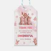 Roze kersthuisje eerste verjaardag Kerstmis Cadeaulabel (Voorkant)