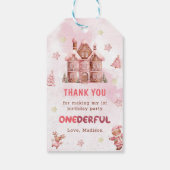 Roze kersthuisje eerste verjaardag Kerstmis Cadeaulabel (Achterkant)