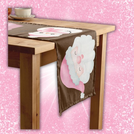 Roze kersticonen op bruin | lange tafelloper