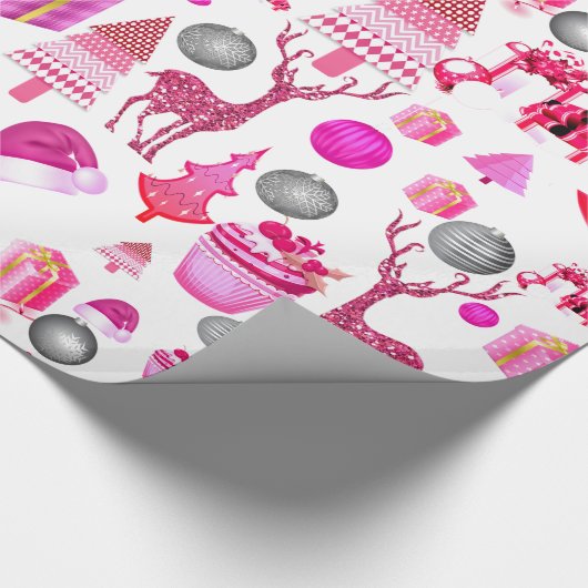 Roze kerstinpakpapier cadeaupapier (Hoek)