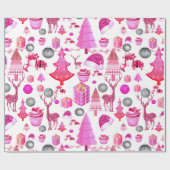 Roze kerstinpakpapier cadeaupapier (Vlak)