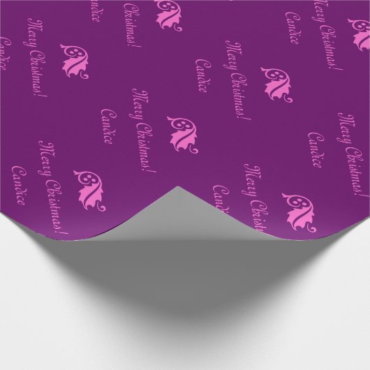 Roze kerstinpakpapier met aangepaste naam cadeaupapier (Hoek)