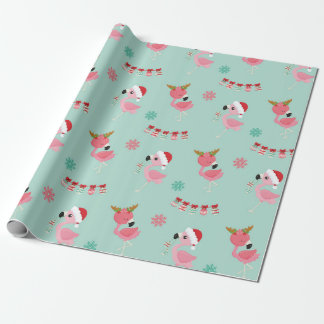 Roze kerstinpakpapier voor Flamingo Cadeaupapier