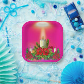 Roze Kerstkaars Papieren Bord (Feest)