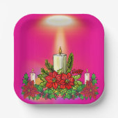 Roze Kerstkaars Papieren Bord (Voorkant)