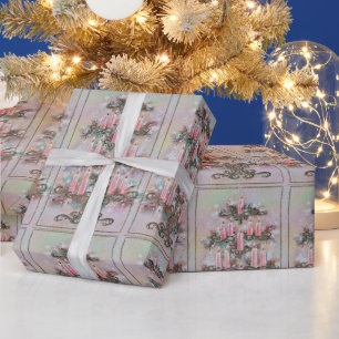 Roze Kerstkaarsen Boom Vintage  Cadeaupapier