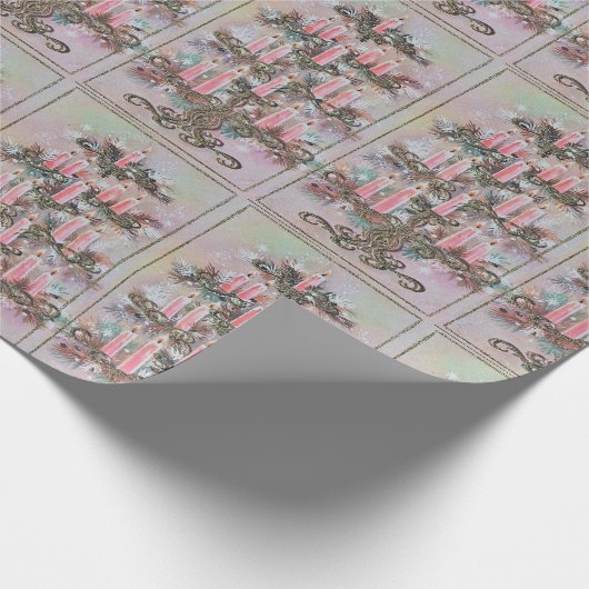 Roze Kerstkaarsen Boom Vintage  Cadeaupapier (Hoek)
