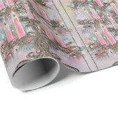 Roze Kerstkaarsen Boom Vintage Cadeaupapier (Rol Hoek)