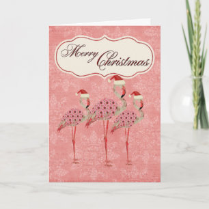 Roze kerstkaart met Flamingos Feestdagen Kaart