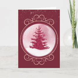 Roze kerstkaart met glitter Snow Wereldbol Kaart