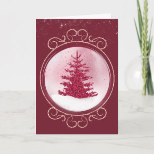Roze kerstkaart met glitter Snow Wereldbol Kaart