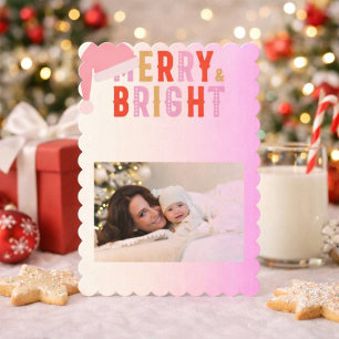 Roze kerstkaart met vrolijke groet kaart