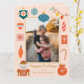 Roze kerstkaart | Schattige vakantie Ornament Kaart (Gele Bloem)