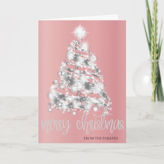 Roze kerstkaarten | Elegant Sparkle Feestdagen Kaart (Voorkant)