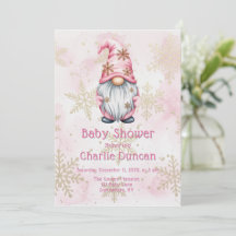 Roze Kerstkabouter Gouden Sneeuwvlokken Baby Showe