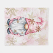 Roze Kerstkabouter Gouden Sneeuwvlokken Fleece Deken (Voorkant (Horizontaal))