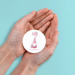 Roze Kerstkabouter Met Wijn Hoed Jolly Ronde Sticker