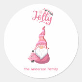 Roze Kerstkabouter Met Wijn Hoed Jolly Ronde Sticker (Voorkant)