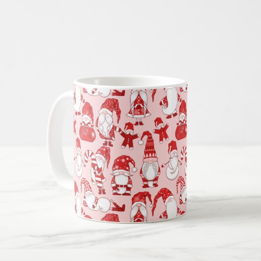 Roze Kerstkabouter & Peperkoek Patroon Koffiemok (Voorkant links)