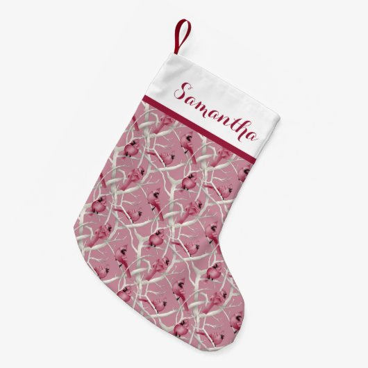 Roze kerstkardinaal vogels Persoonlijke naam Kleine Kerstsok (Voorkant (Hangend))