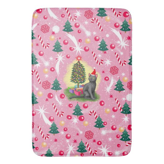 Roze Kerstkat Badmat (Voorkant Verticaal)