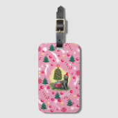 Roze Kerstkat Bagagelabel (Voorkant (verticaal))