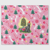 Roze Kerstkat Cadeaupapier (Vlak)