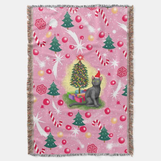 Roze Kerstkat Deken (Voorkant Verticaal)