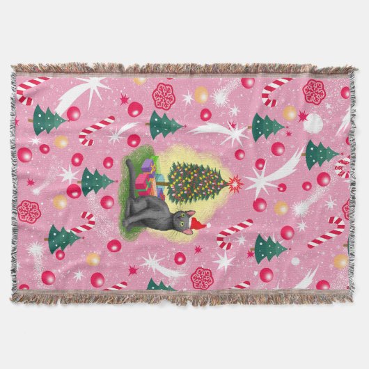 Roze Kerstkat Deken (Voorkant)