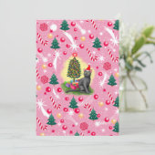 Roze Kerstkat Feestdagenkaart (Staand voorkant)