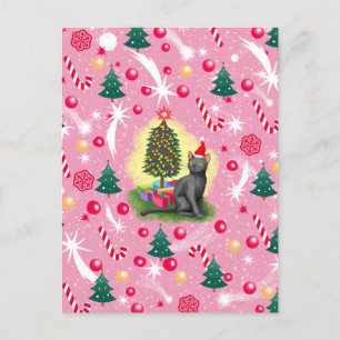 Roze Kerstkat Feestdagenkaart