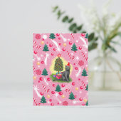 Roze Kerstkat Feestdagenkaart (Staand voorkant)