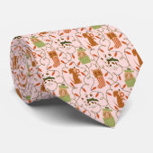Roze Kerstkat Hondenpatroon Stropdas (Opgerold)